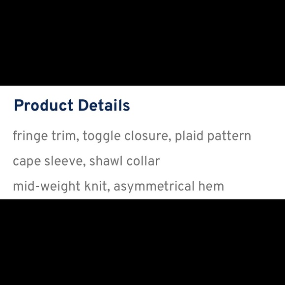 Fabulous Cape with Toggle Closure, OS New With Tag - Picture 5 of 5